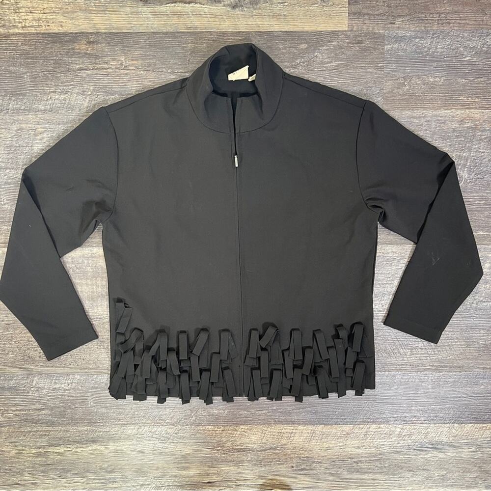Truth + Style black full zip lightweight fabric fringe jacket size XXS B49